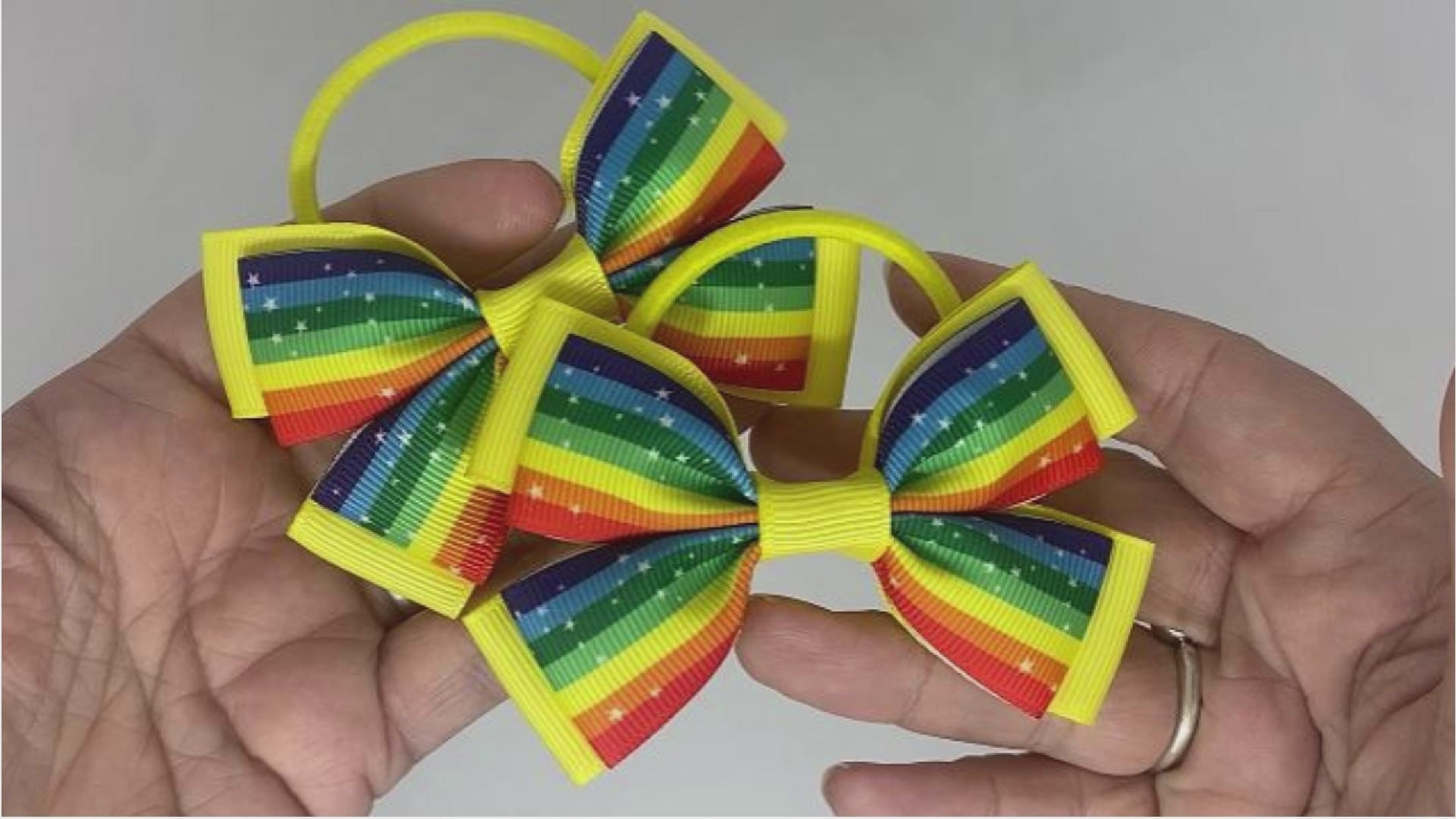 Colourful Striped Hair Bows on Thick Bobbles | One-of-a-Kind Pair