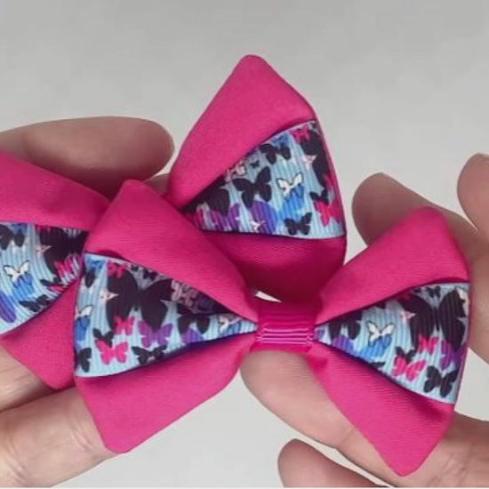 Cerise pink and blue butterfly hair bows – alligator clips