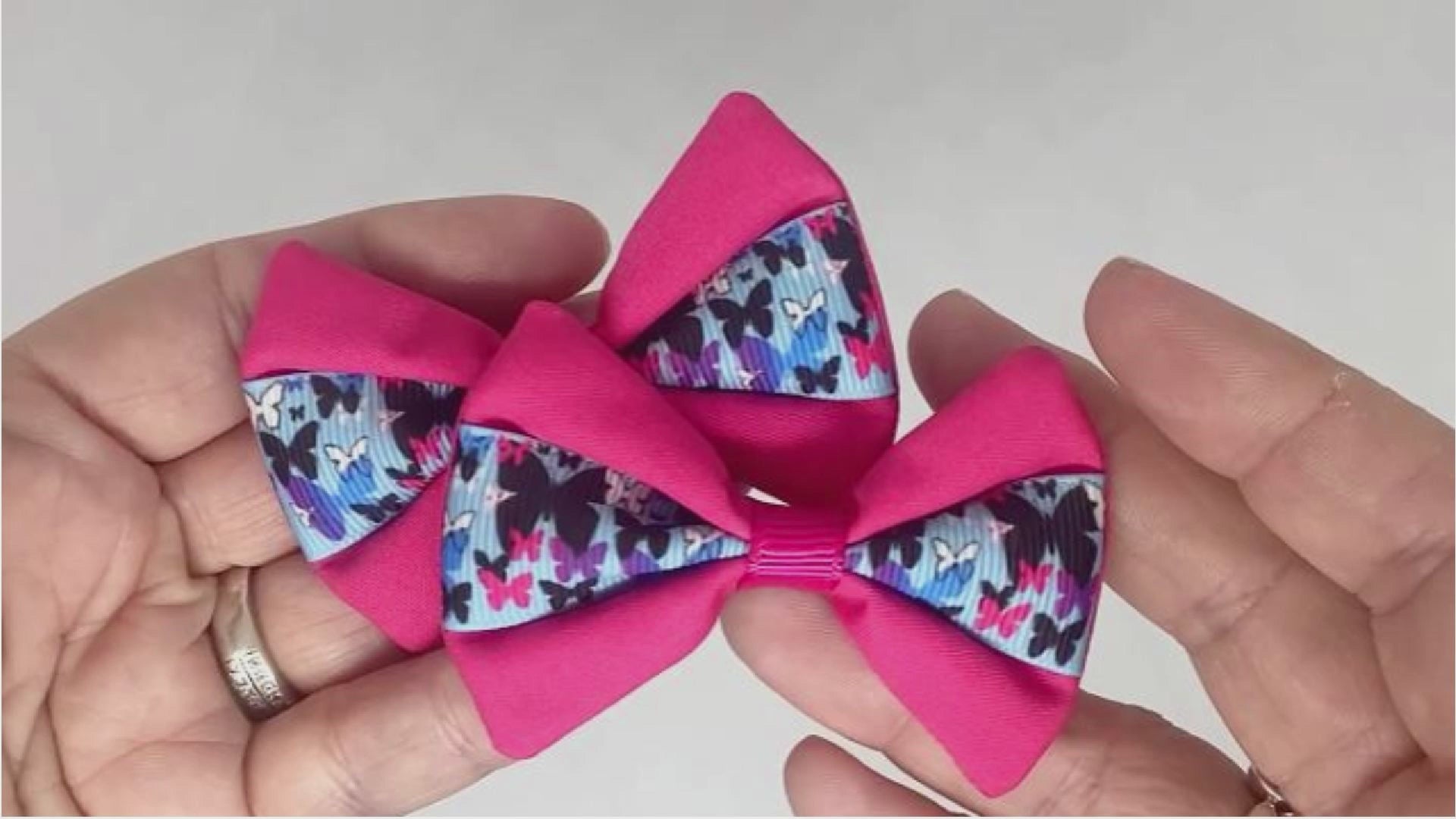 Cerise pink and blue butterfly hair bows – alligator clips
