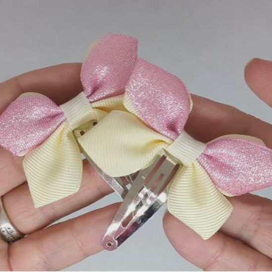 Baby Pink and Cream Glitter Hair Bows on Snap Clips