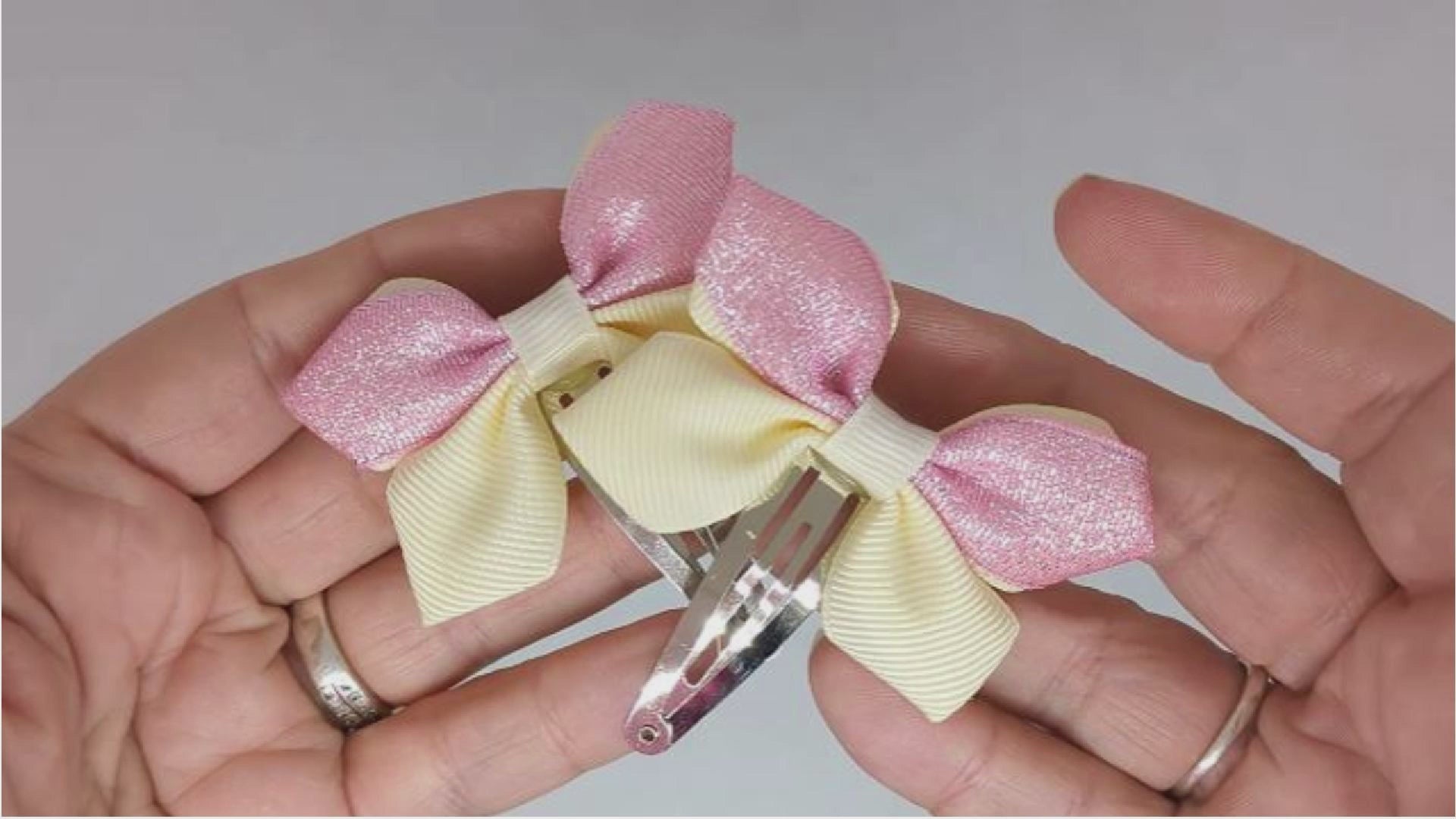 Baby Pink and Cream Glitter Hair Bows on Snap Clips