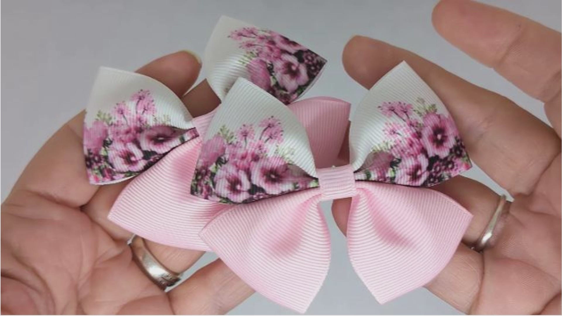 Baby Pink and White Floral Hair Bows on Alligator Clips – Grosgrain Ribbon, One-of-a-Kind