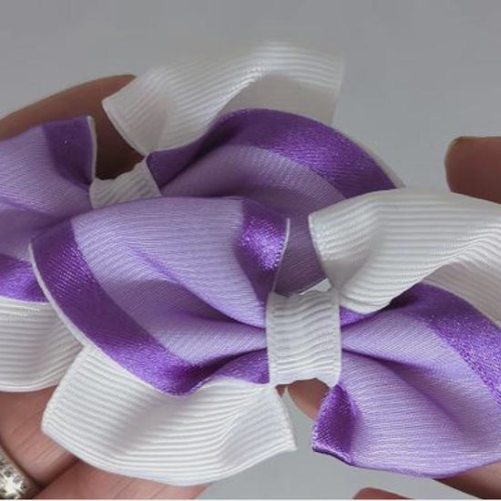 White and Purple Organza Hair Bows on Alligator Clips – Grosgrain & Organza Ribbon, One-of-a-Kind