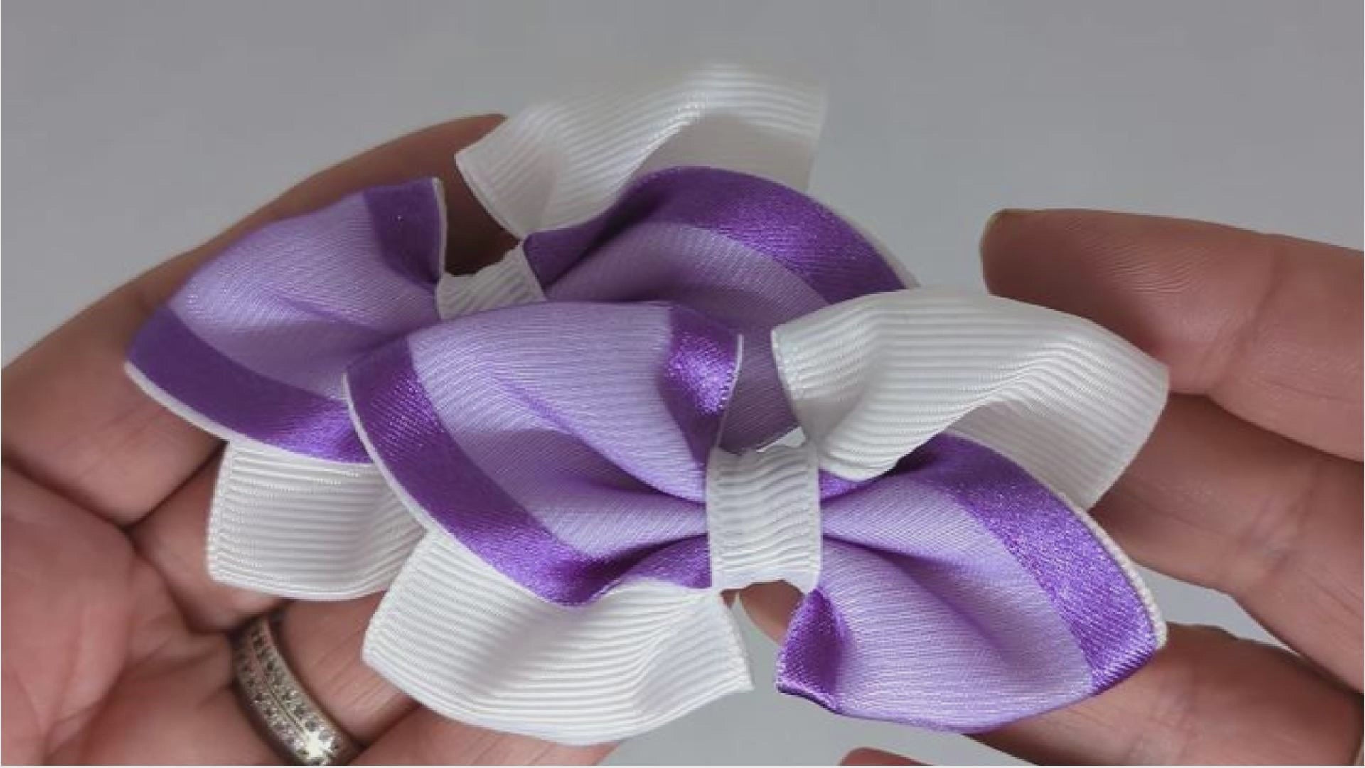 White and Purple Organza Hair Bows on Alligator Clips – Grosgrain & Organza Ribbon, One-of-a-Kind