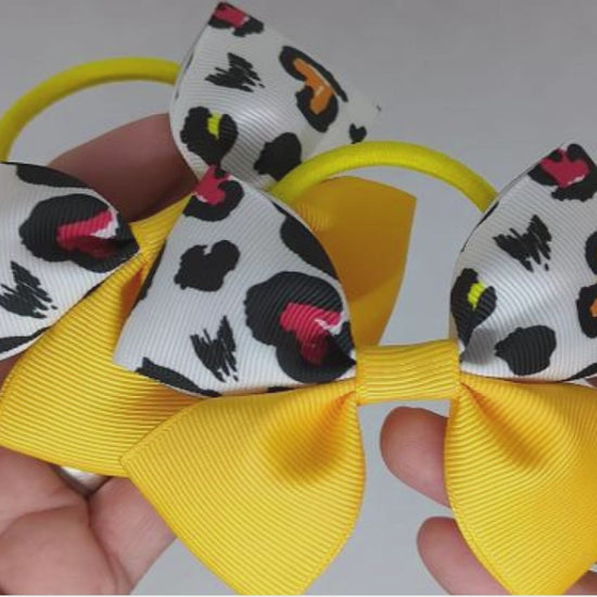 Golden Yellow Leopard Print Hair Bows - Unique Style for Your Little Girl