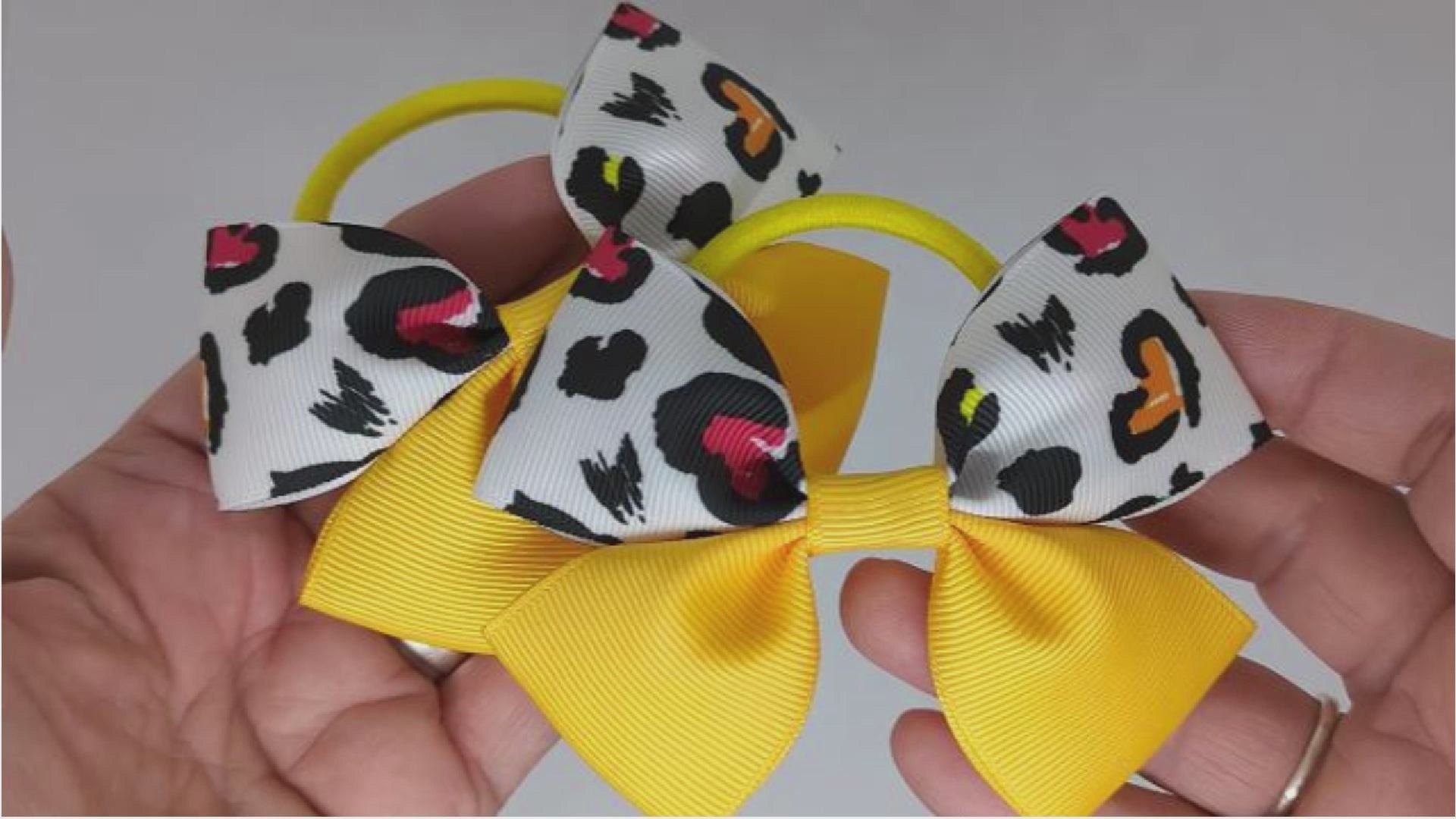 Golden Yellow Leopard Print Hair Bows - Unique Style for Your Little Girl