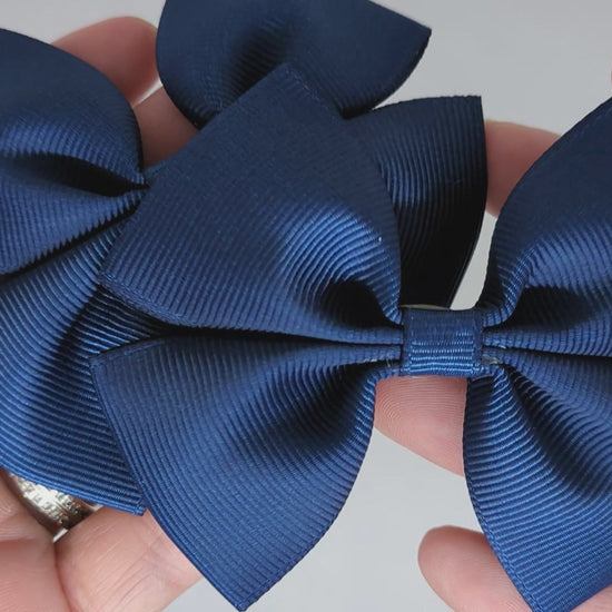 Navy Blue Grosgrain Ribbon Hair Bows on Alligator Clips