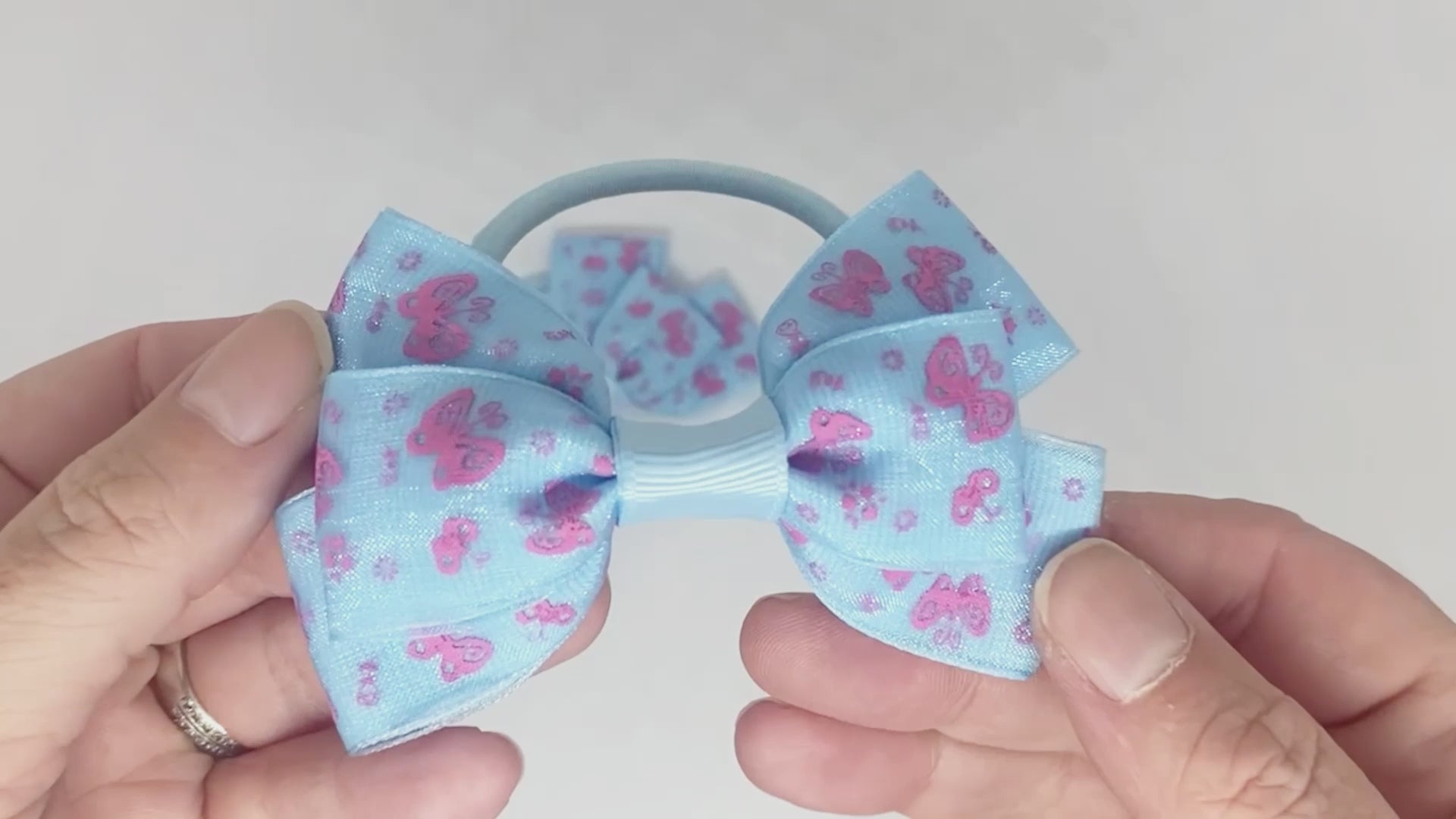 Baby Blue and Pink Butterfly Design Hair Bows – Thick Bobbles