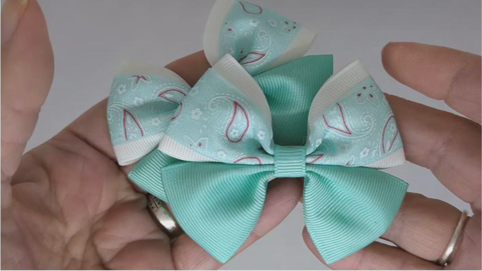 Pastel Green and White Paisley Design Hair Bows on Alligator Clips – Perfect for Unique Hairstyles