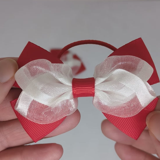 Red and White Organza Hair Bows for Girls | Dreambows UK