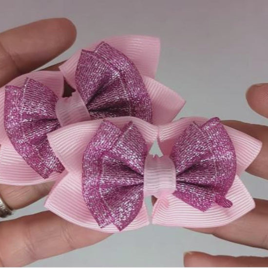 Baby Pink and Cerise Pink Glitter Hair Bows on Alligator Clips – Grosgrain & Glitter Ribbon