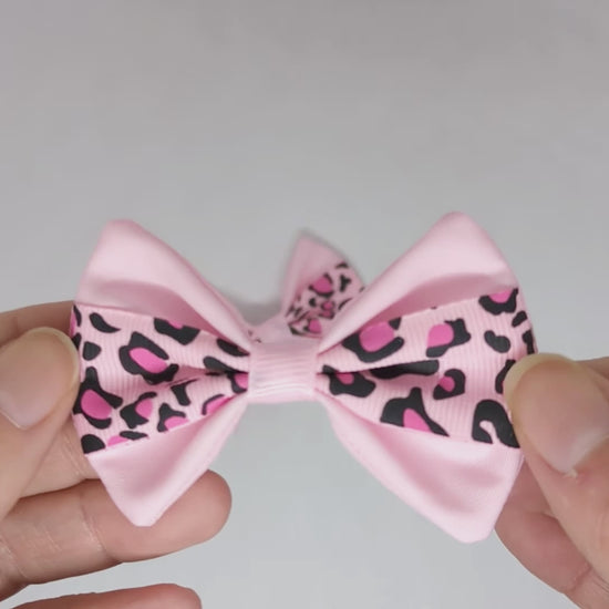Pink and Black Leopard Print Hair Bows on Alligator Clips