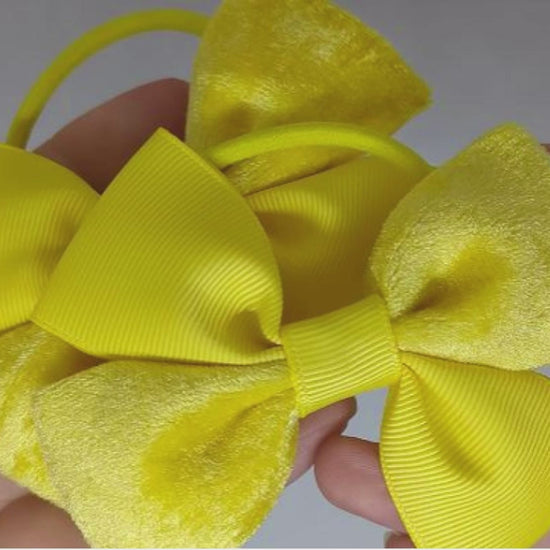 Yellow Velvet Hair Bows on Thick Bobbles | Summer Collection