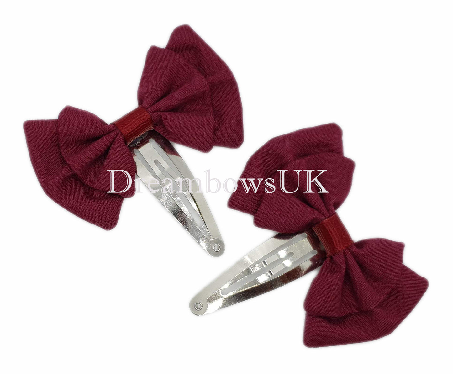 2x Burgundy fabric hair bows