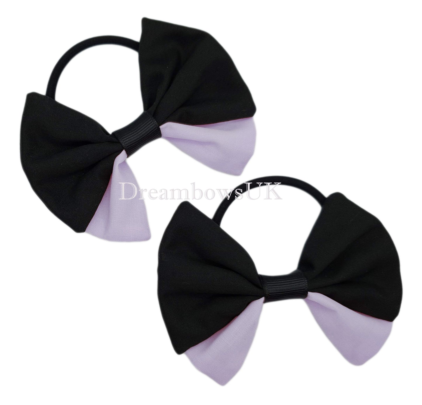 2x Black and lilac fabric hair bows