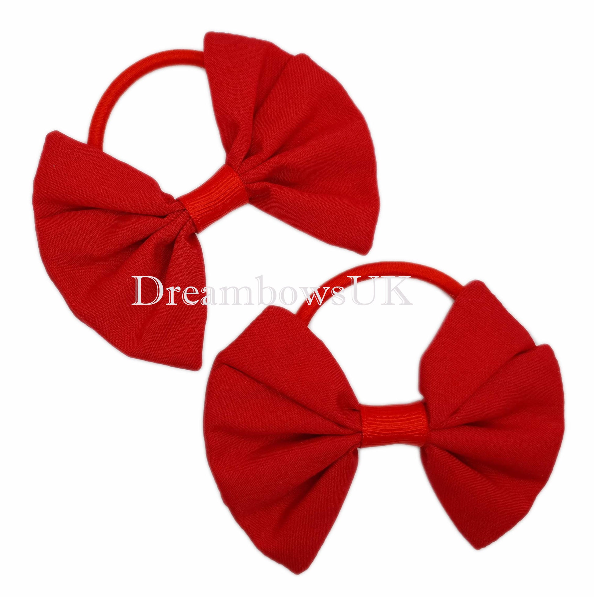 Red fabric hair bows on thick hair bobbles