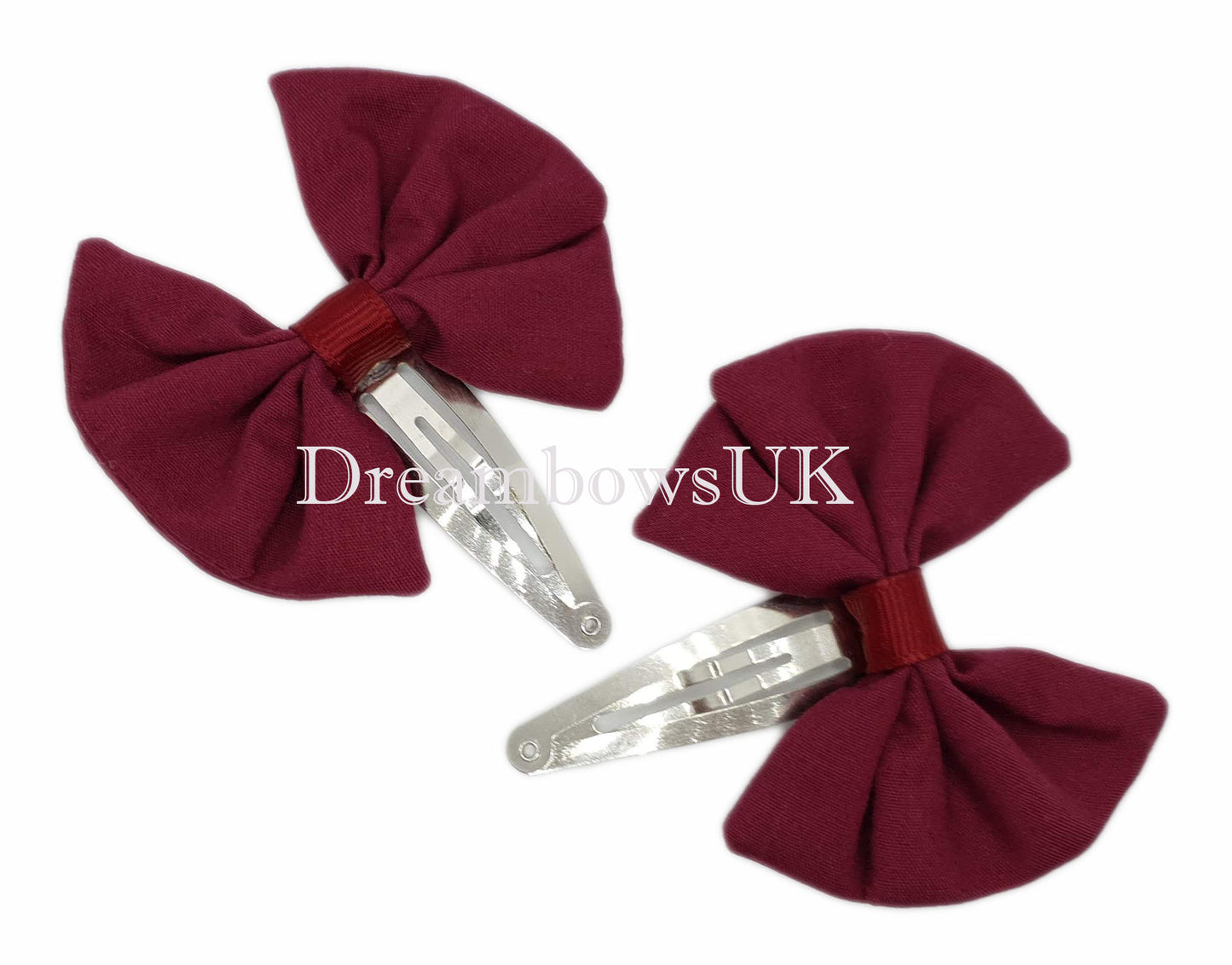 2x Burgundy fabric hair bows