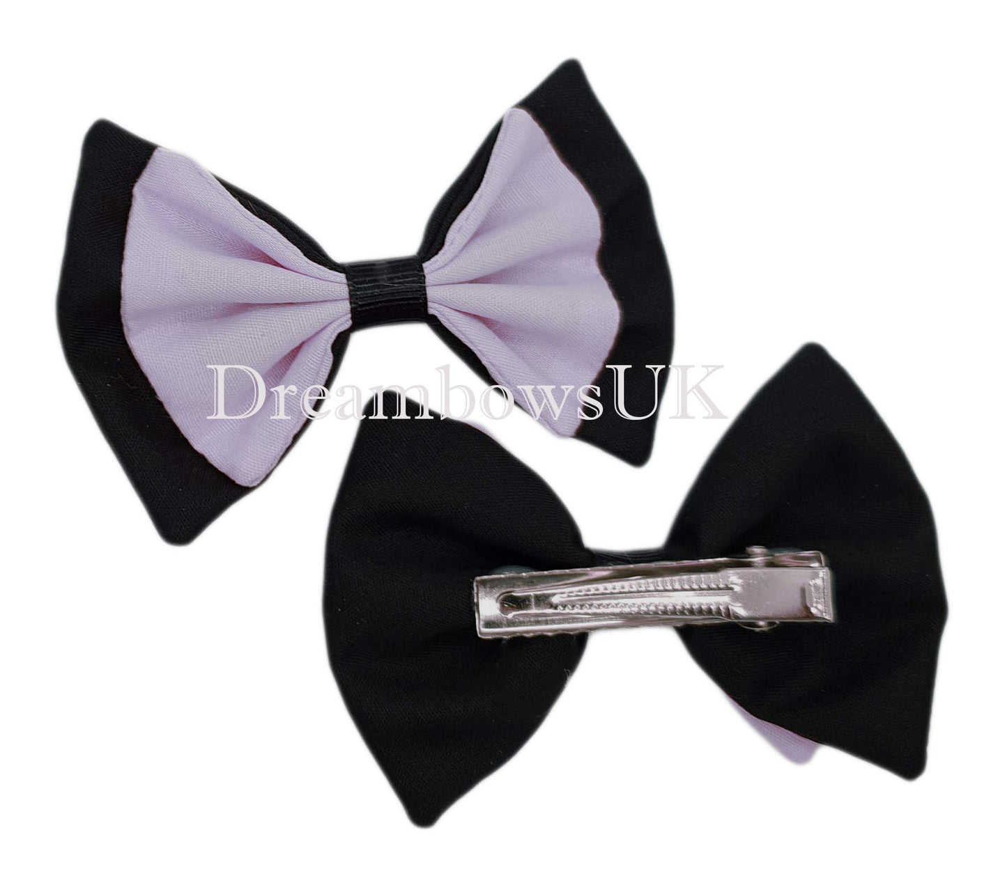 2x Black and lilac fabric hair bows