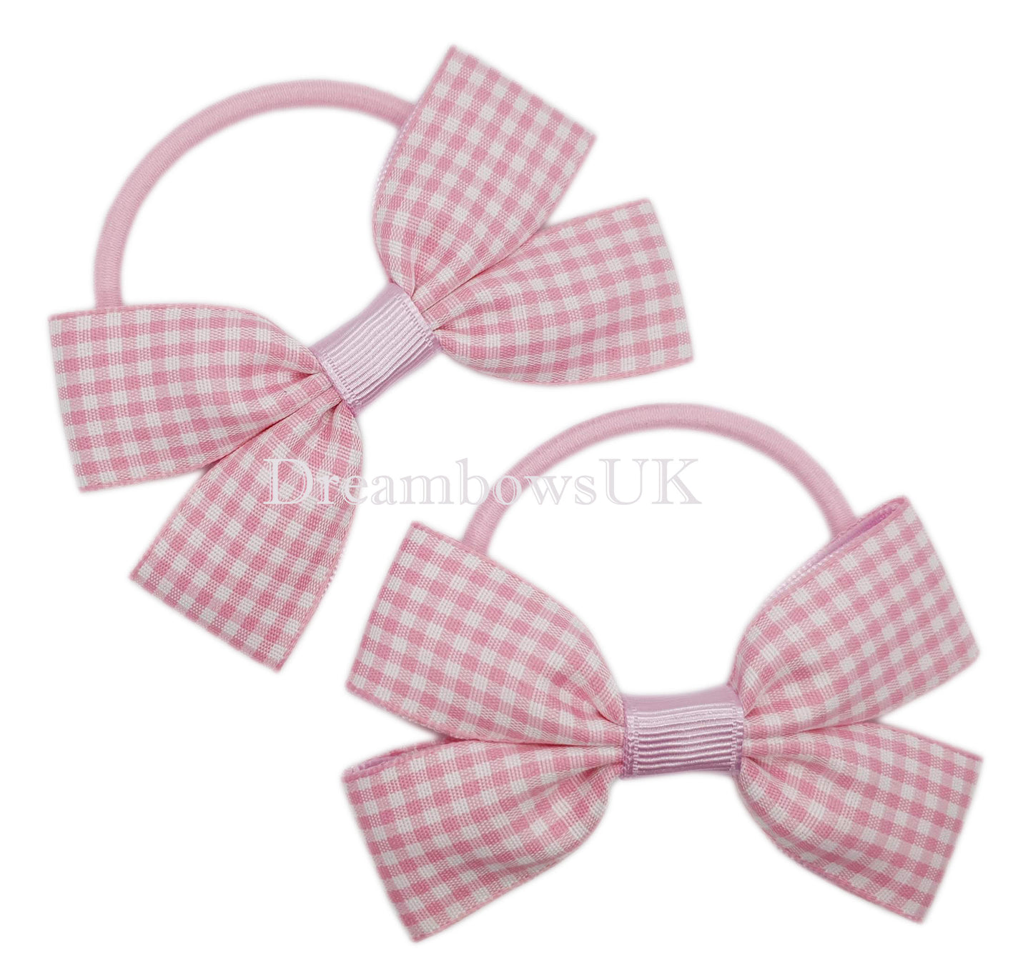 2x Baby pink gingham hair bows