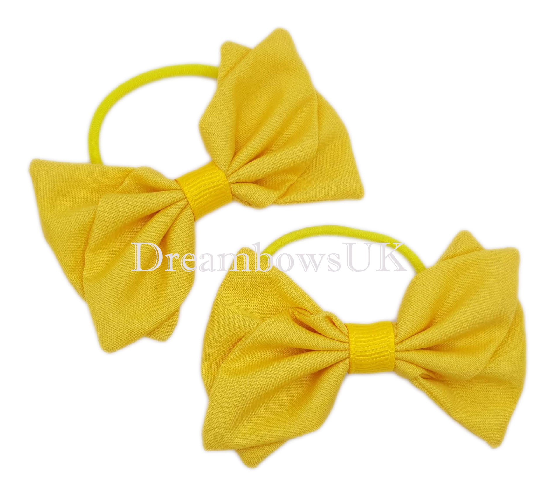 golden yellow hair bows on thin hair elastics