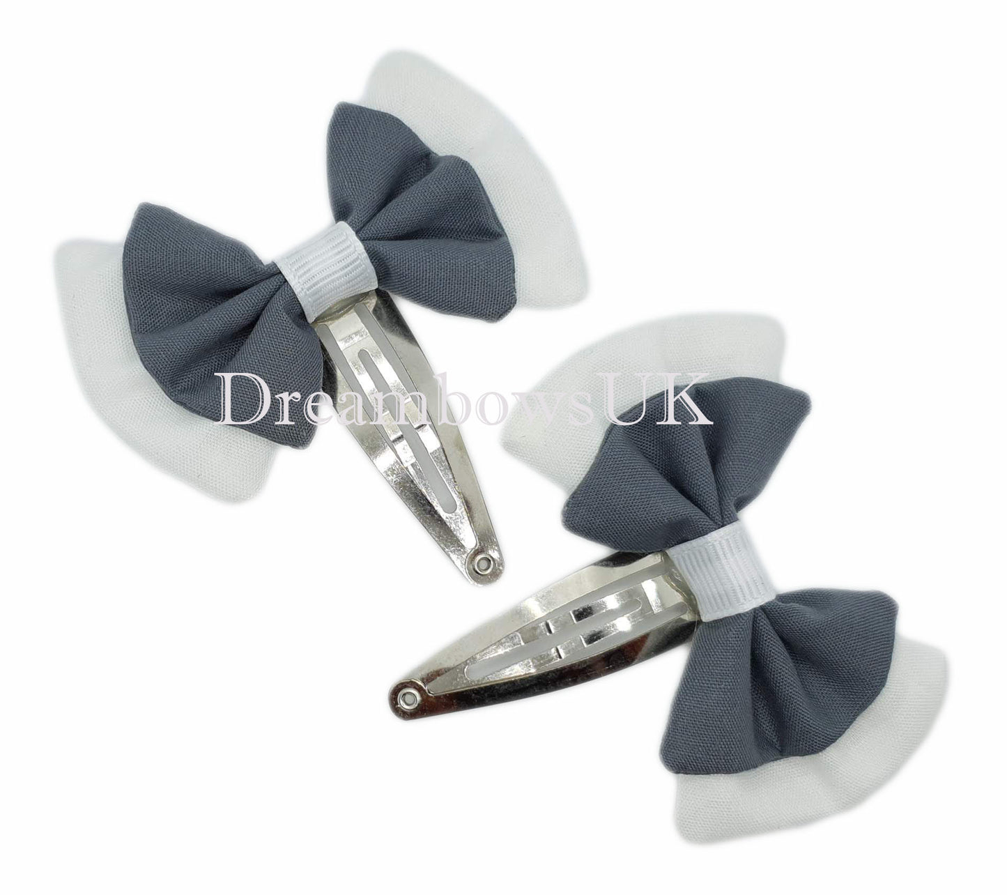 2x Grey and white fabric hair bows