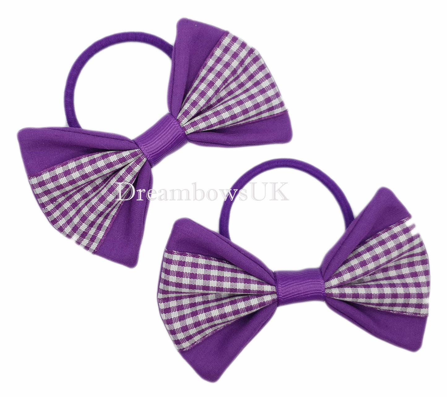 2x Purple gingham hair bows
