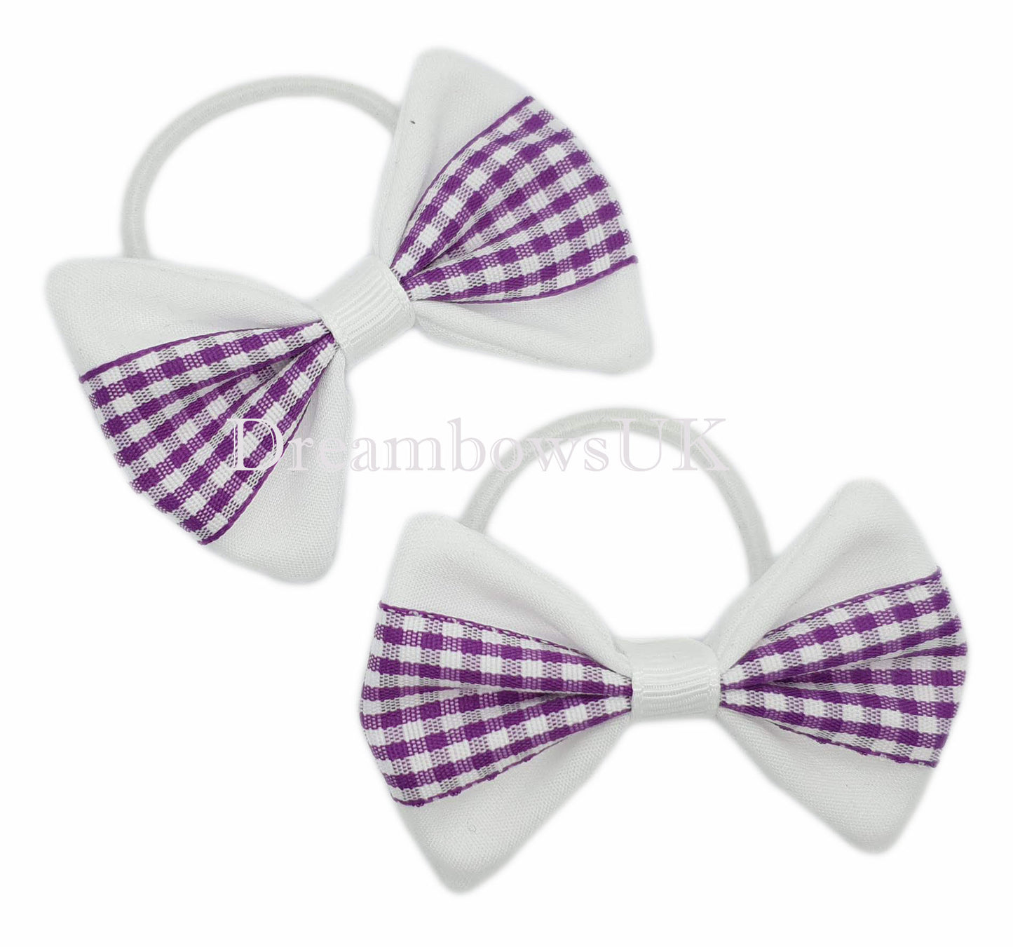 2x Purple gingham hair bows