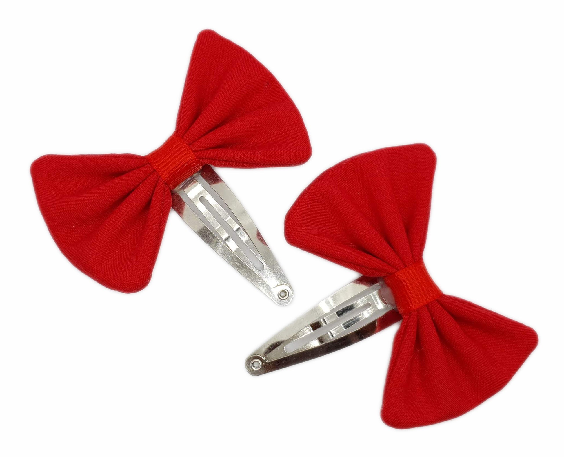 Girls red school bows on snap clips