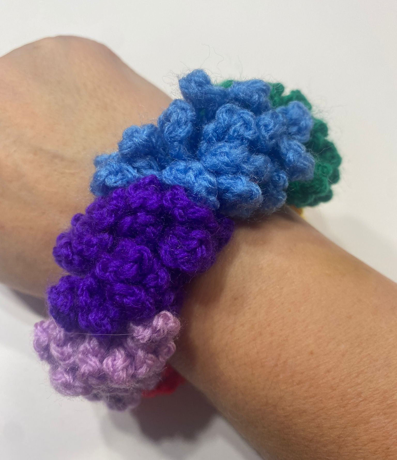 Rainbow crochet hair scrunchie - DreambowsUK